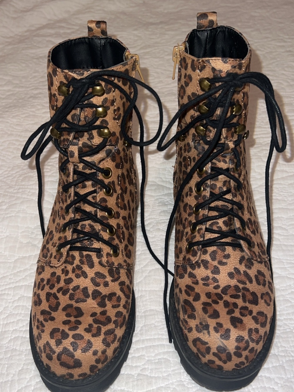 MIA Leopard Print Lace-Up Combat Boots - Tan & Black